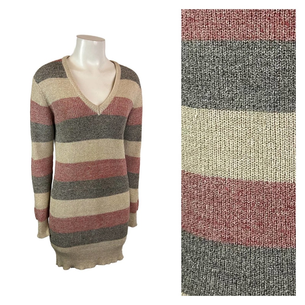 1980s Metallic Stripe Acrylic Knit Mini Sweater Dress / Women’s Medium *